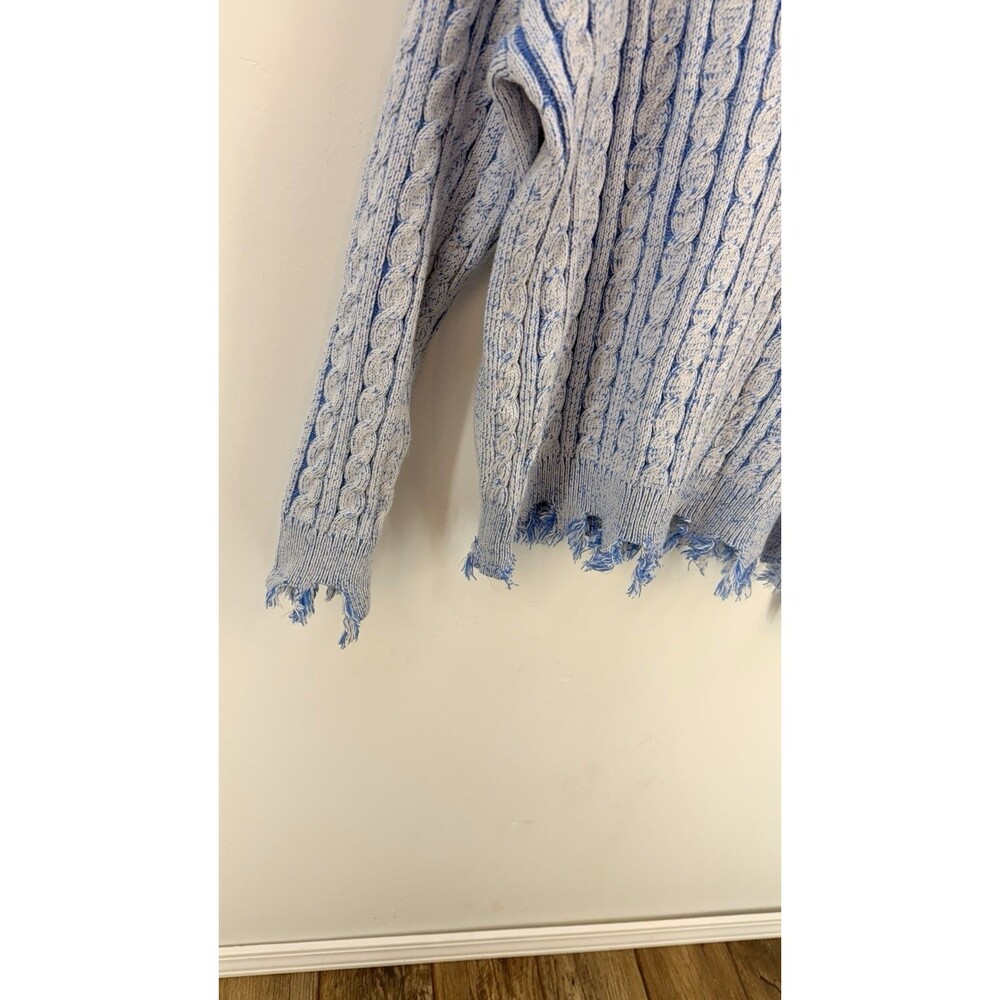 Bibi Women Sweater Size L Cable Knit Long Sleeve Distressed Chunky Blue - Picture 3 of 13